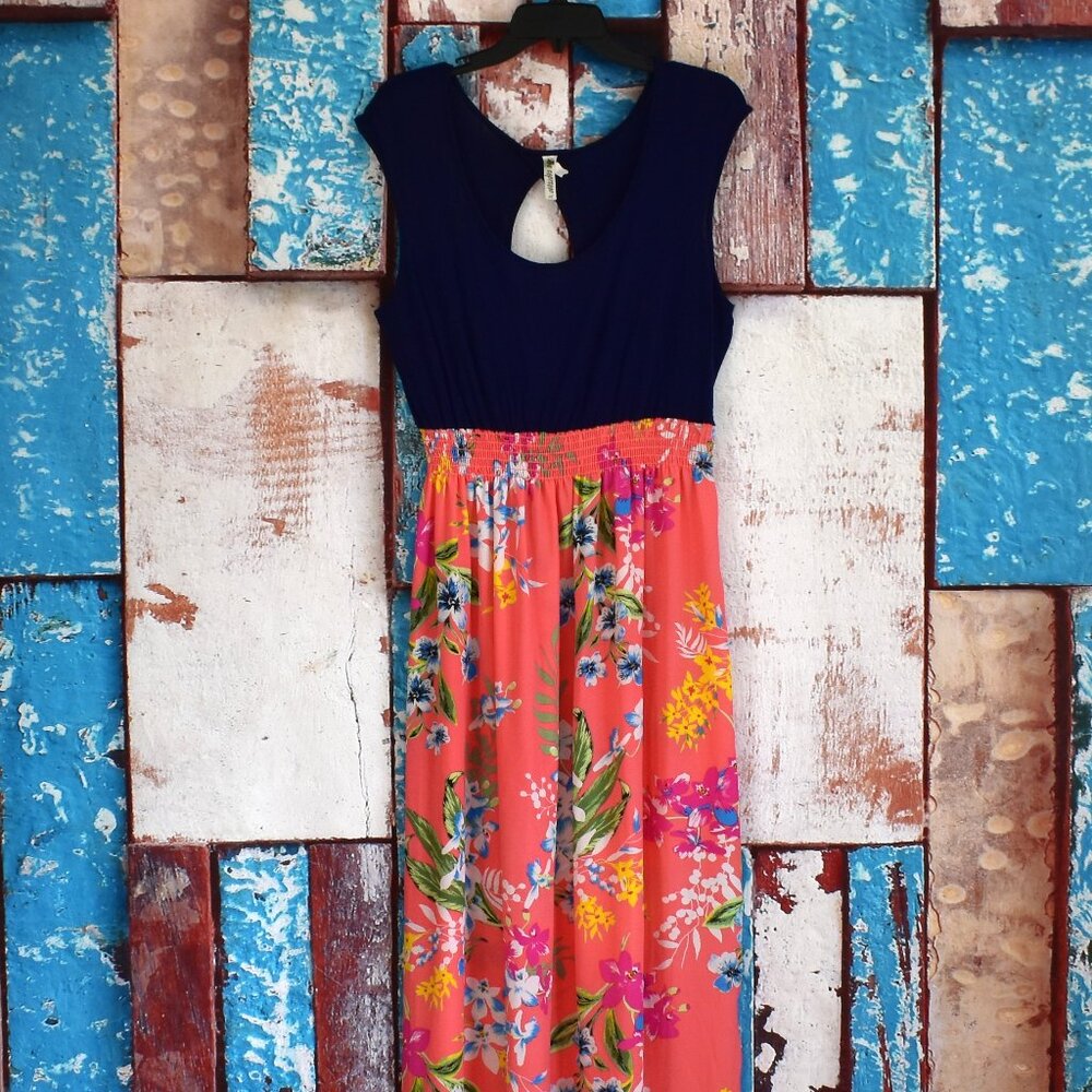 Women's Espresso Dress Sleeveless Open Back Stretch XLARGE Blue Floral